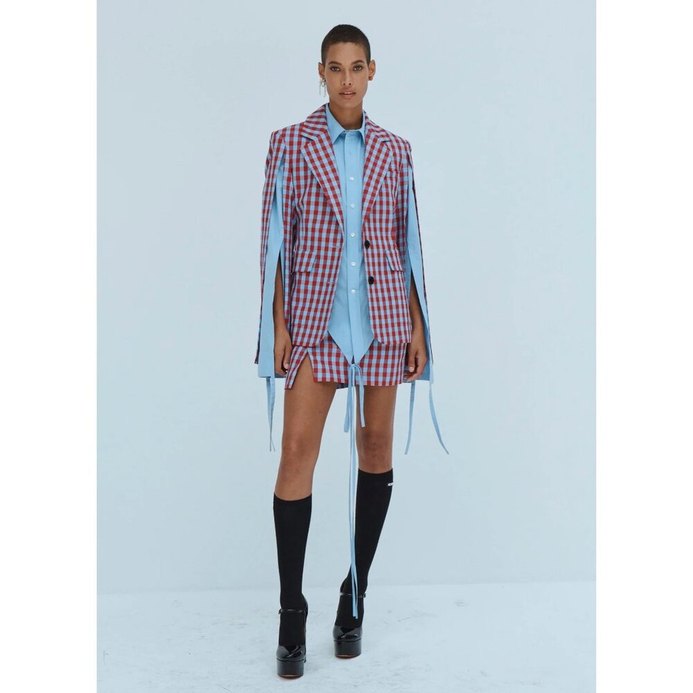 MONSE Cape Effect Twill Gingham Blazer Size 4 NWT $1,990